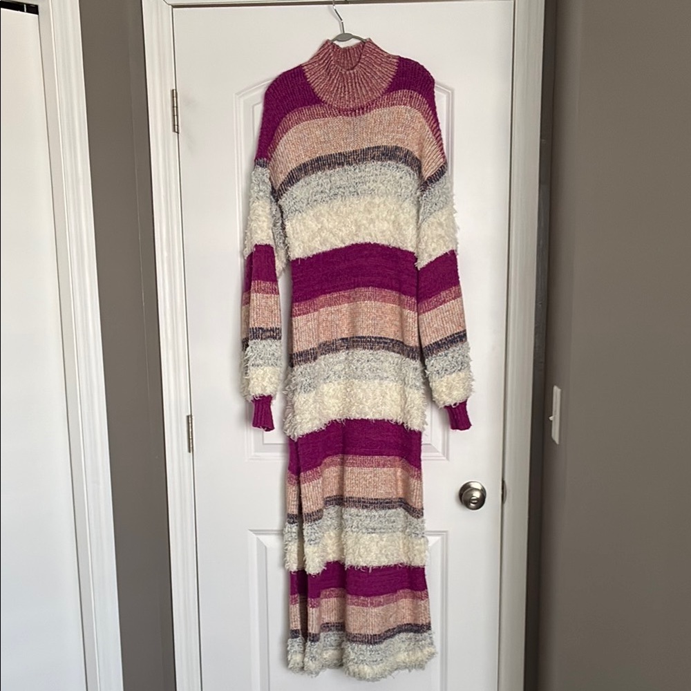 Pink and Cream Cowl Neck Sweater